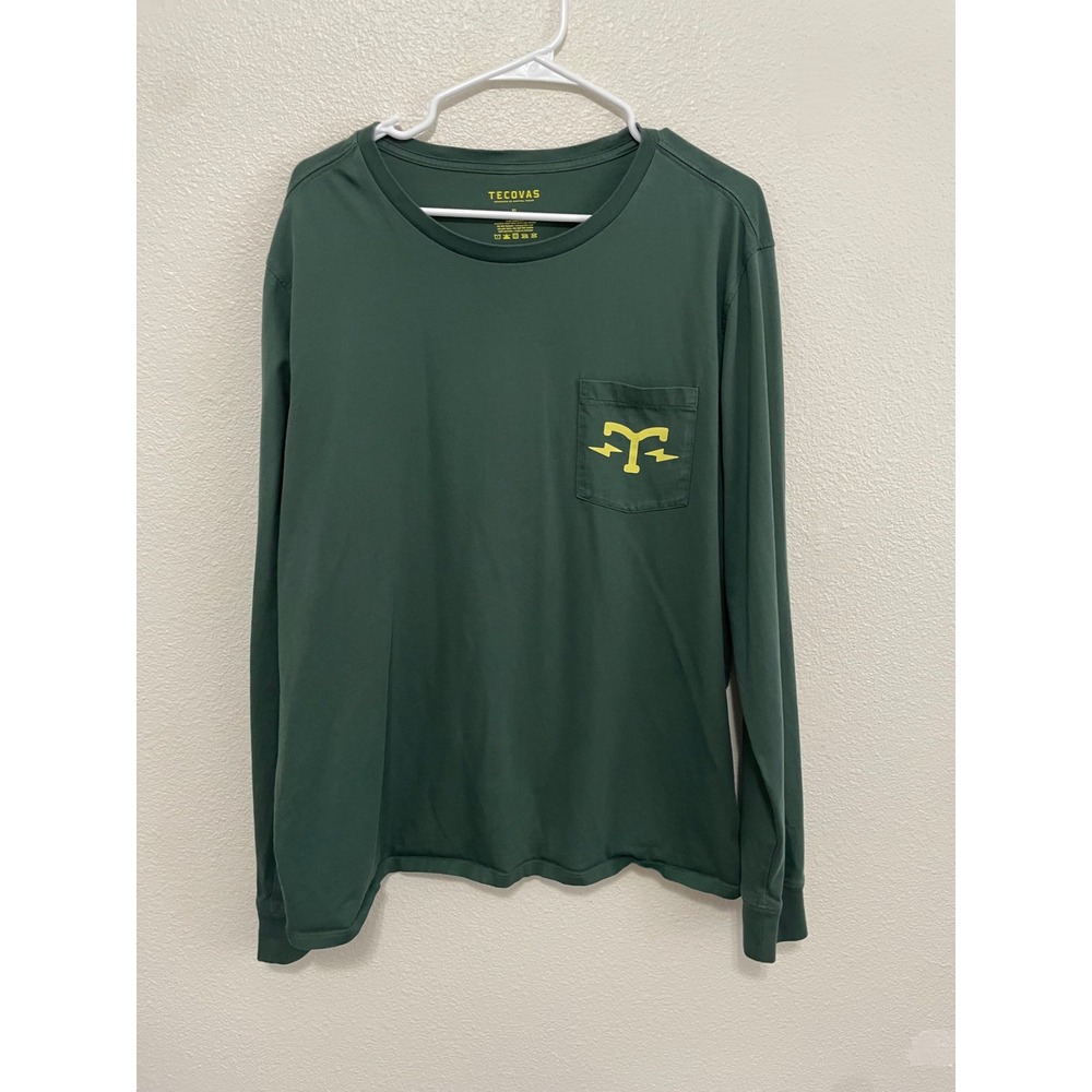 Tecovas Long Sleeve Pocket T-Shirt Mens XL Green Excellent Austin Texas Graphic